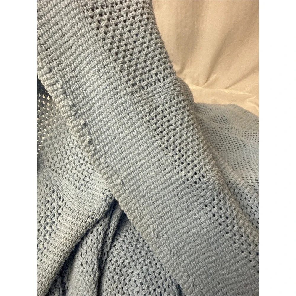 VTG Queen Baby Blue Waffle Thermal Cellular Knit Cotton Ultra Soft Estate Find